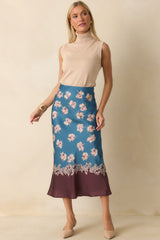 Don't Hold Back Blue Multi Floral Print Satin Maxi Skirt