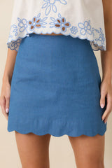 Bluebird Day Blue Scalloped Hem Mini Skort