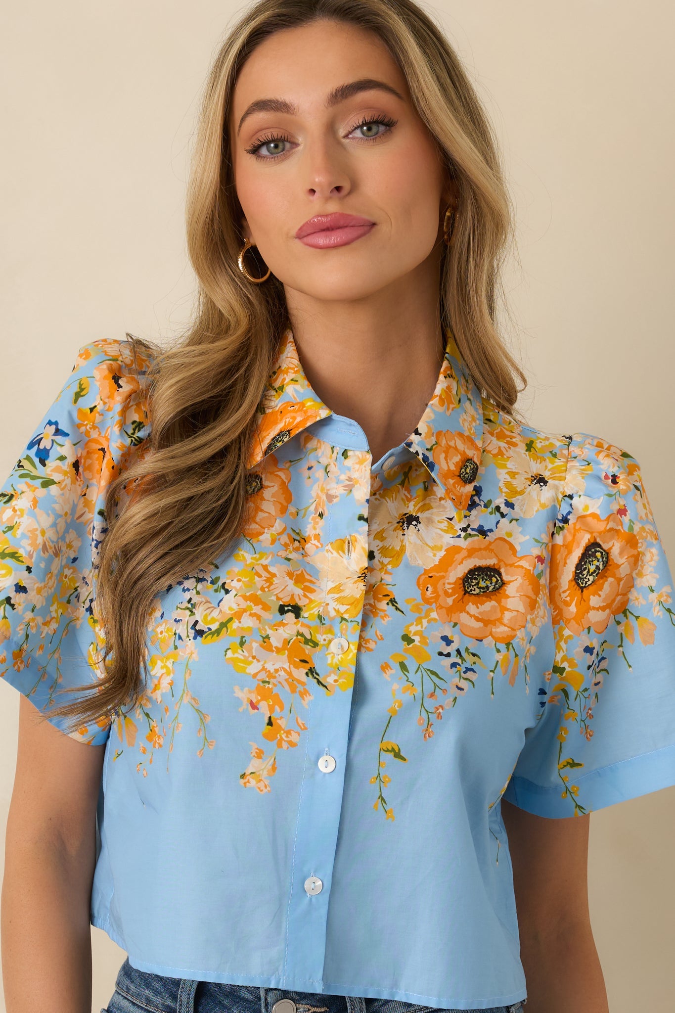 Tomorrow Will Come Blue Multi Cotton Floral Top
