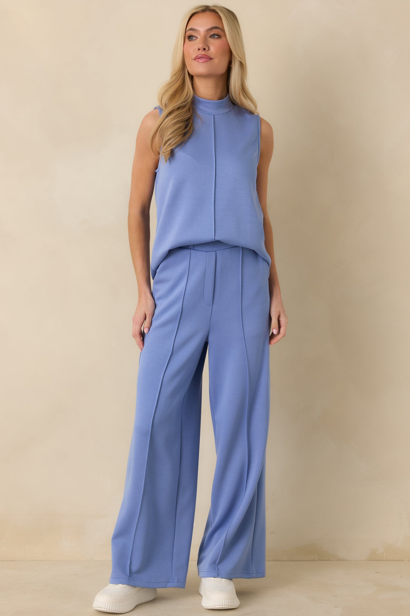 Ready to Jet Horizon Blue Sleeveless Mock Neck Tank Top