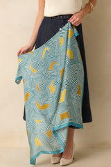 Remember The Details Blue Multi Geometric Print Satin Scarf