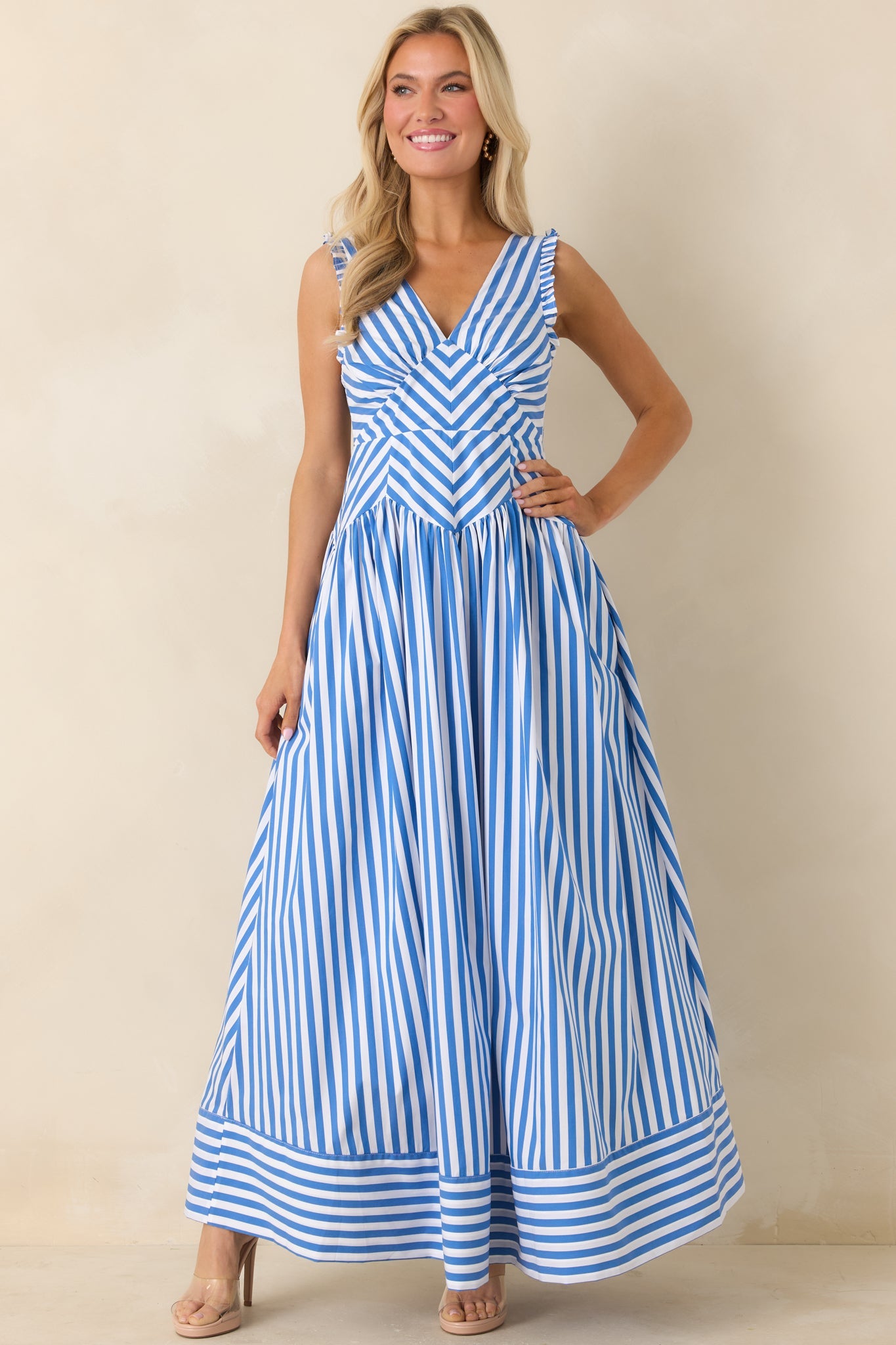 It's a Good Thing Blue Stripe Cotton Blend Sleeveless Maxi Dress