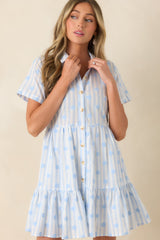 Market Days Blue Stripe Floral Embroidered Cotton Mini Dress