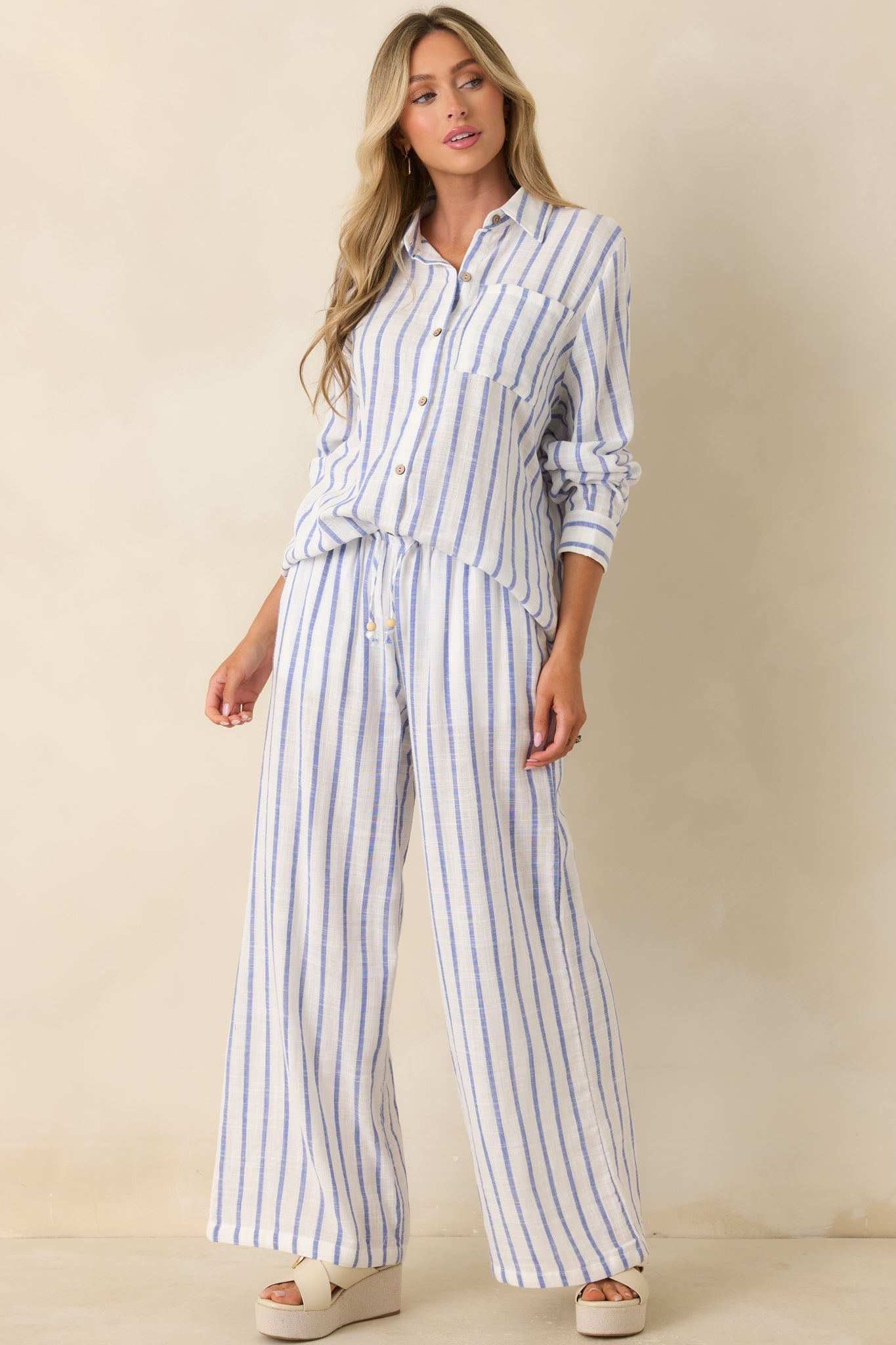 Salt Air & Sunshine Blue Stripe Gauzy Cotton Wide Leg Pants