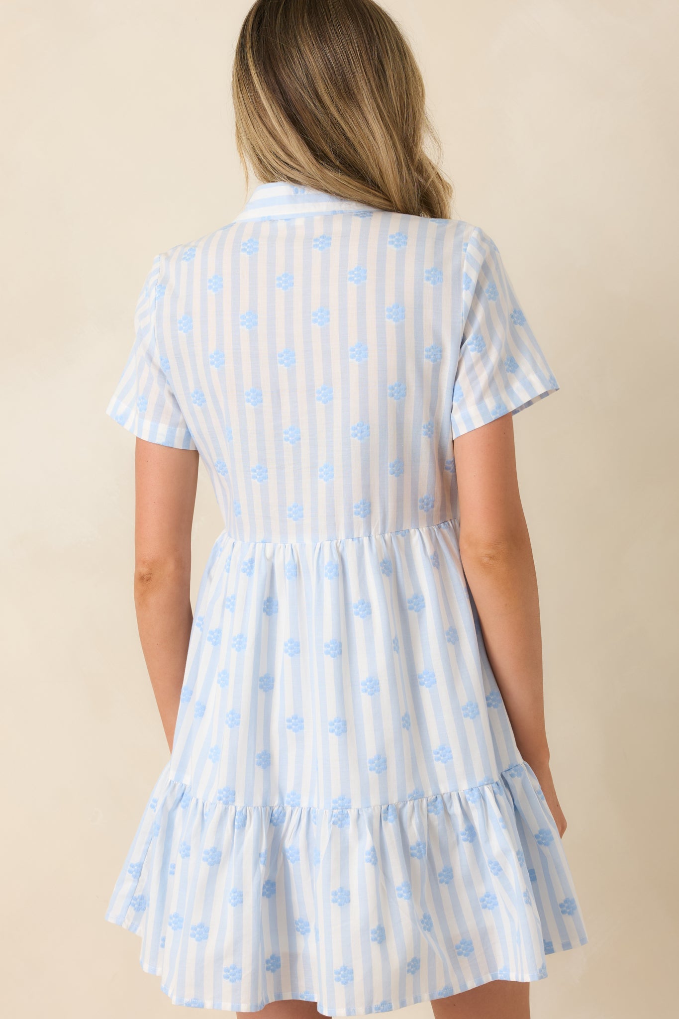 Market Days Blue Stripe Floral Embroidered Cotton Mini Dress