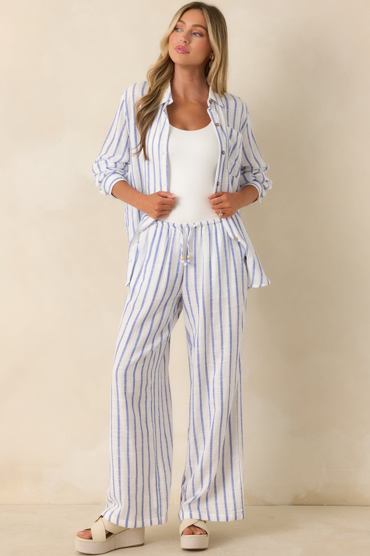 Salt Air & Sunshine Blue Stripe Gauzy Cotton Button-Up Shirt