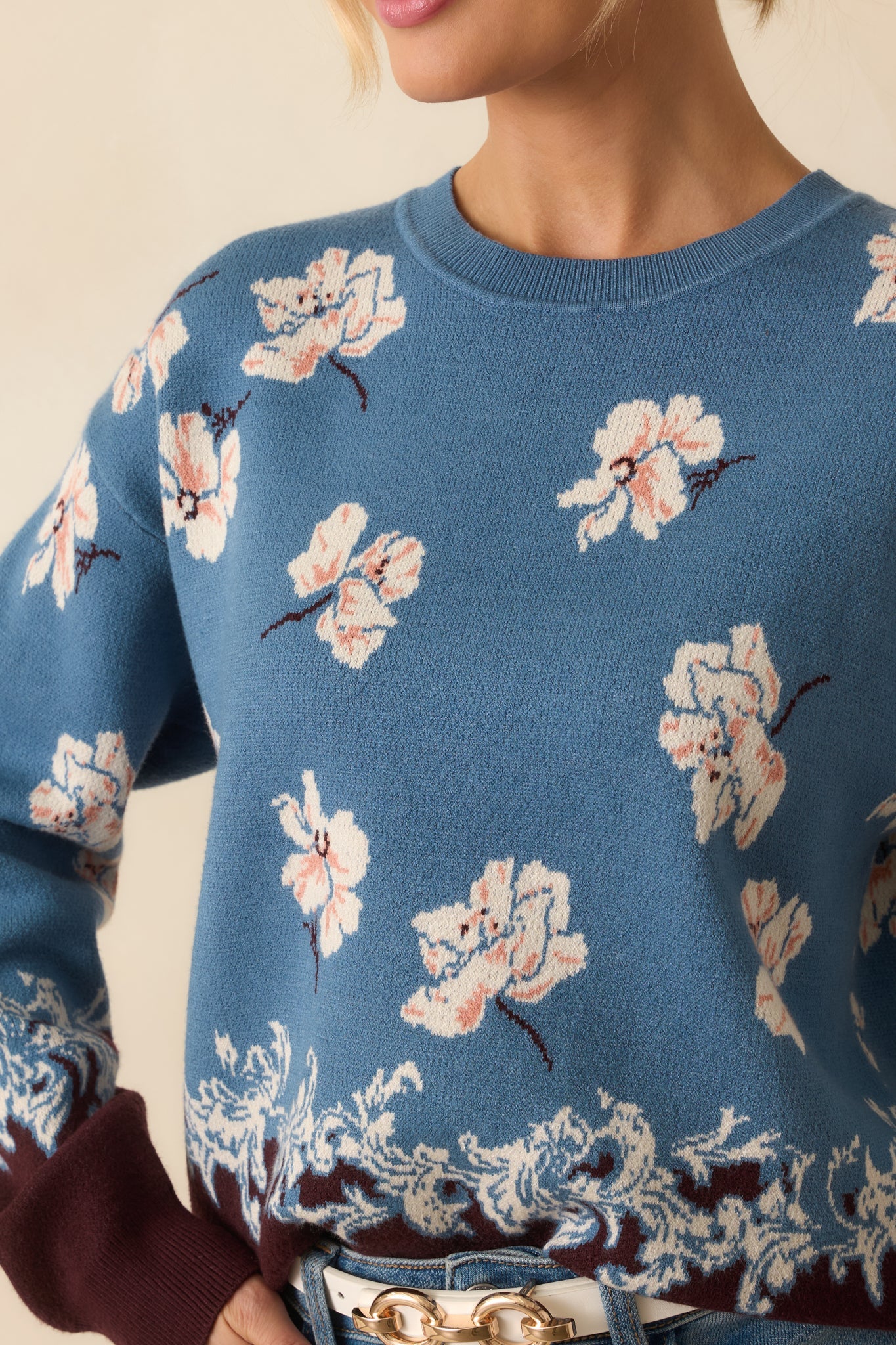 That's How I See It Blue Multi Floral Jacquard Knit Sweater