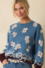 That's How I See It Blue Multi Floral Jacquard Knit Sweater