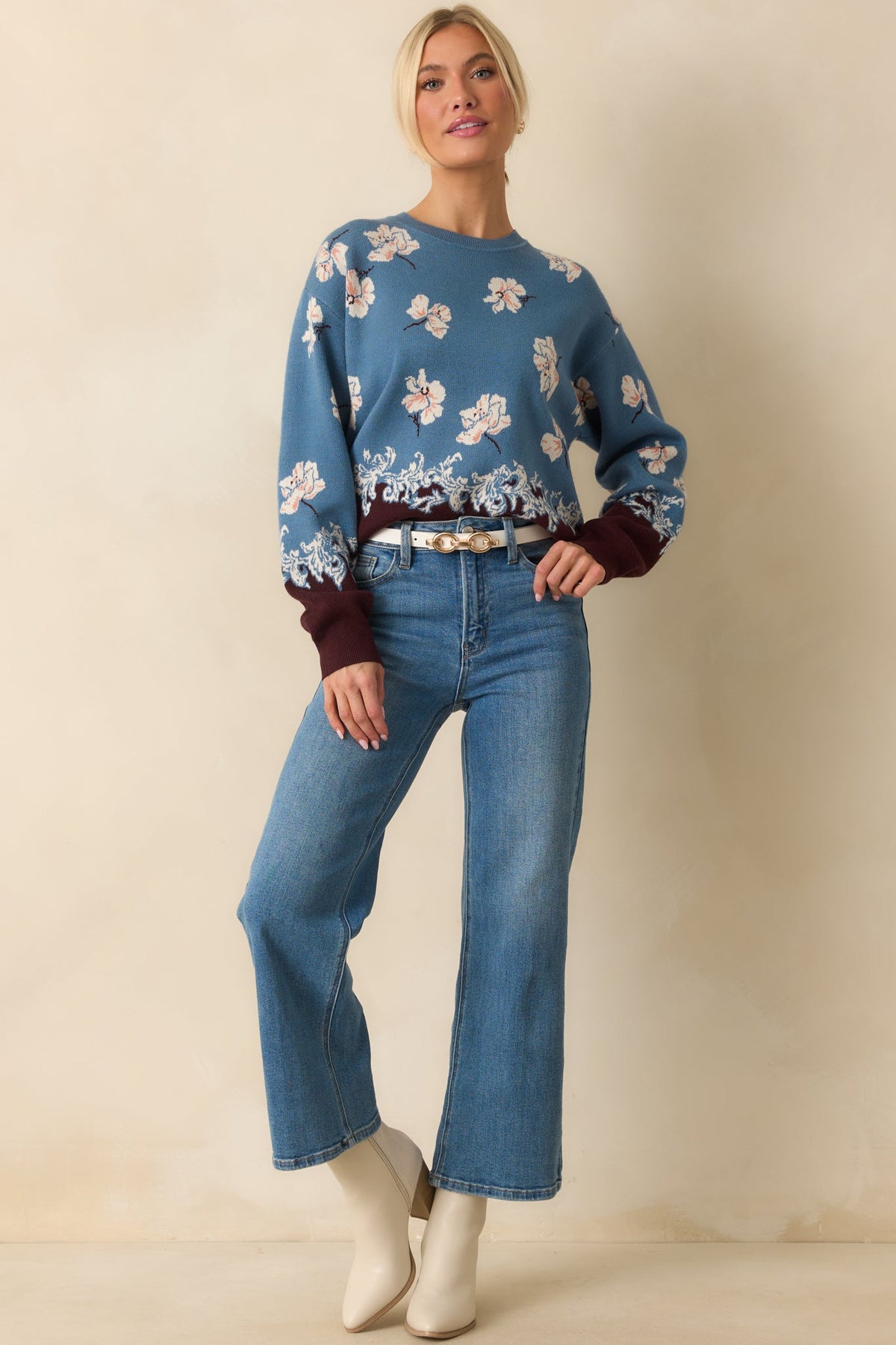 That's How I See It Blue Multi Floral Jacquard Knit Sweater