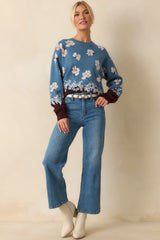 That's How I See It Blue Multi Floral Jacquard Knit Sweater