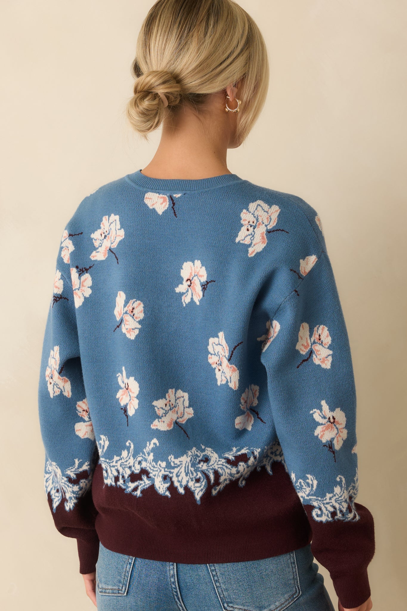That's How I See It Blue Multi Floral Jacquard Knit Sweater