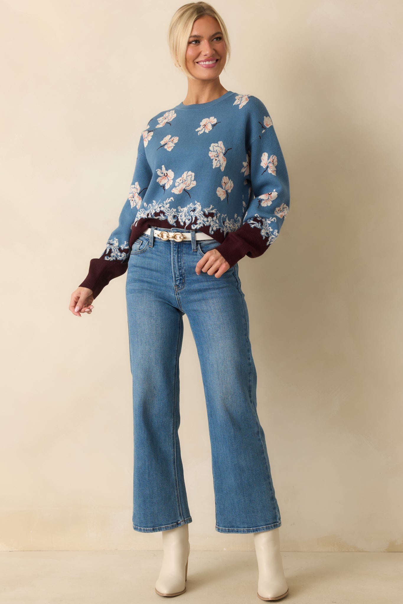 That's How I See It Blue Multi Floral Jacquard Knit Sweater