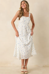 Forget Me Not Blue Floral Cotton Swiss Dot Prairie Midi Dress