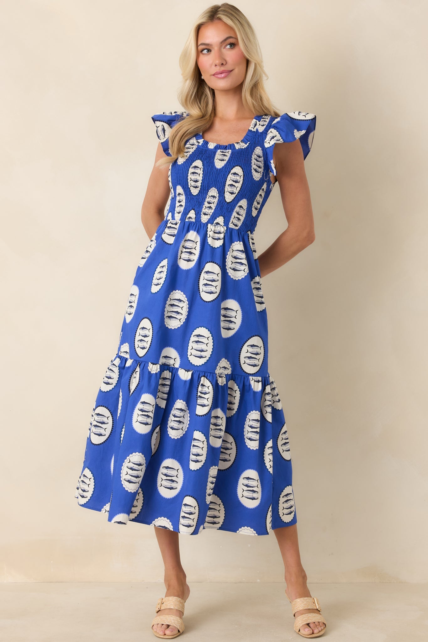 Catch of the Day Royal Blue Multi Cotton Tiered Maxi Dress