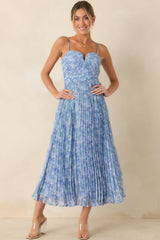 ASTR The Label Bayley Blue Floral Pleated Maxi Dress