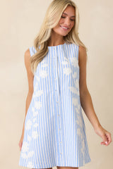 Cool, Calm, Collected Light Blue & White Stripe Mini Dress