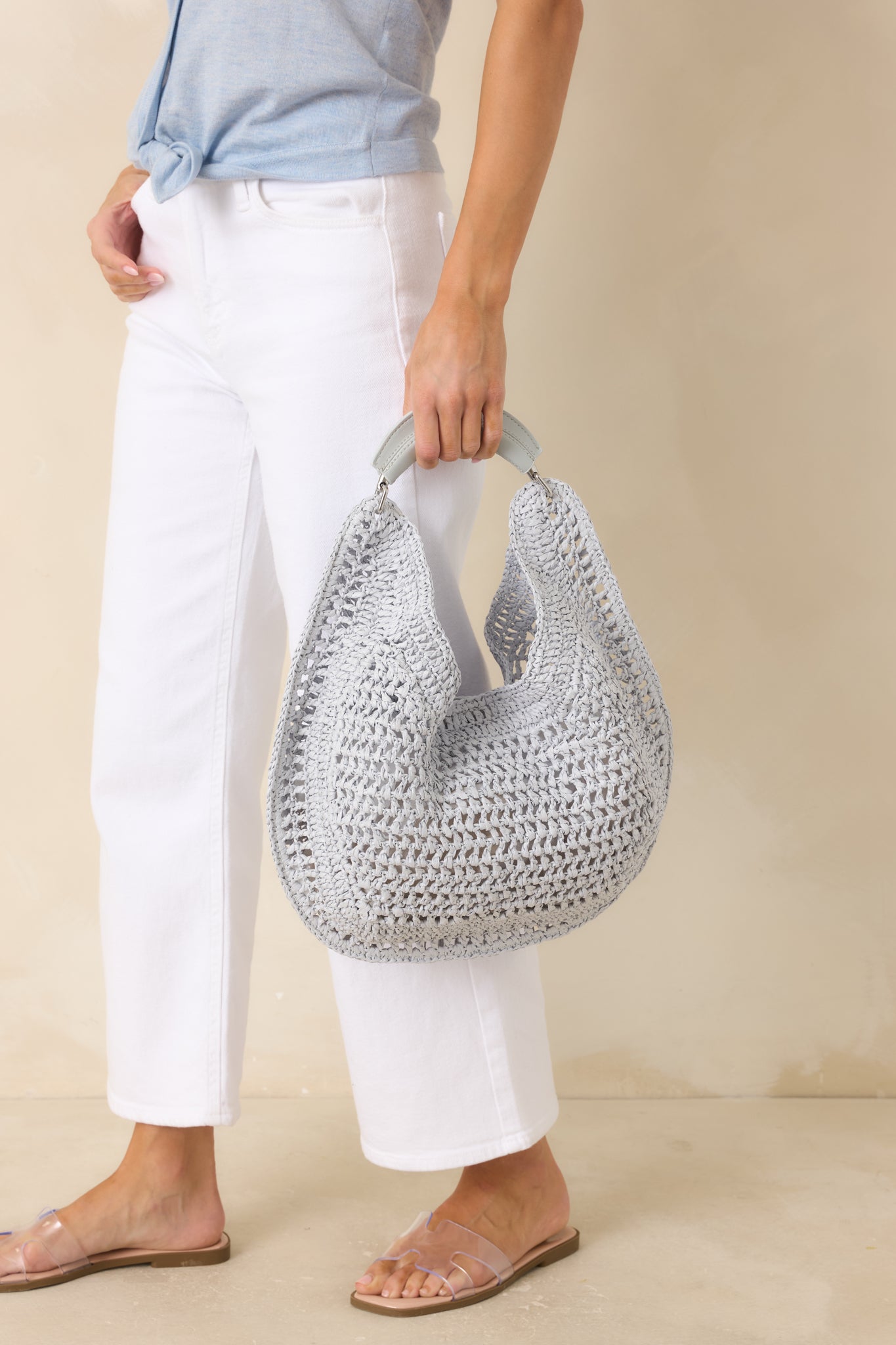 Light & Lovely Light Blue Woven Slouchy Handbag
