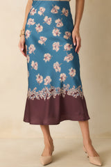 Don't Hold Back Blue Multi Floral Print Satin Maxi Skirt