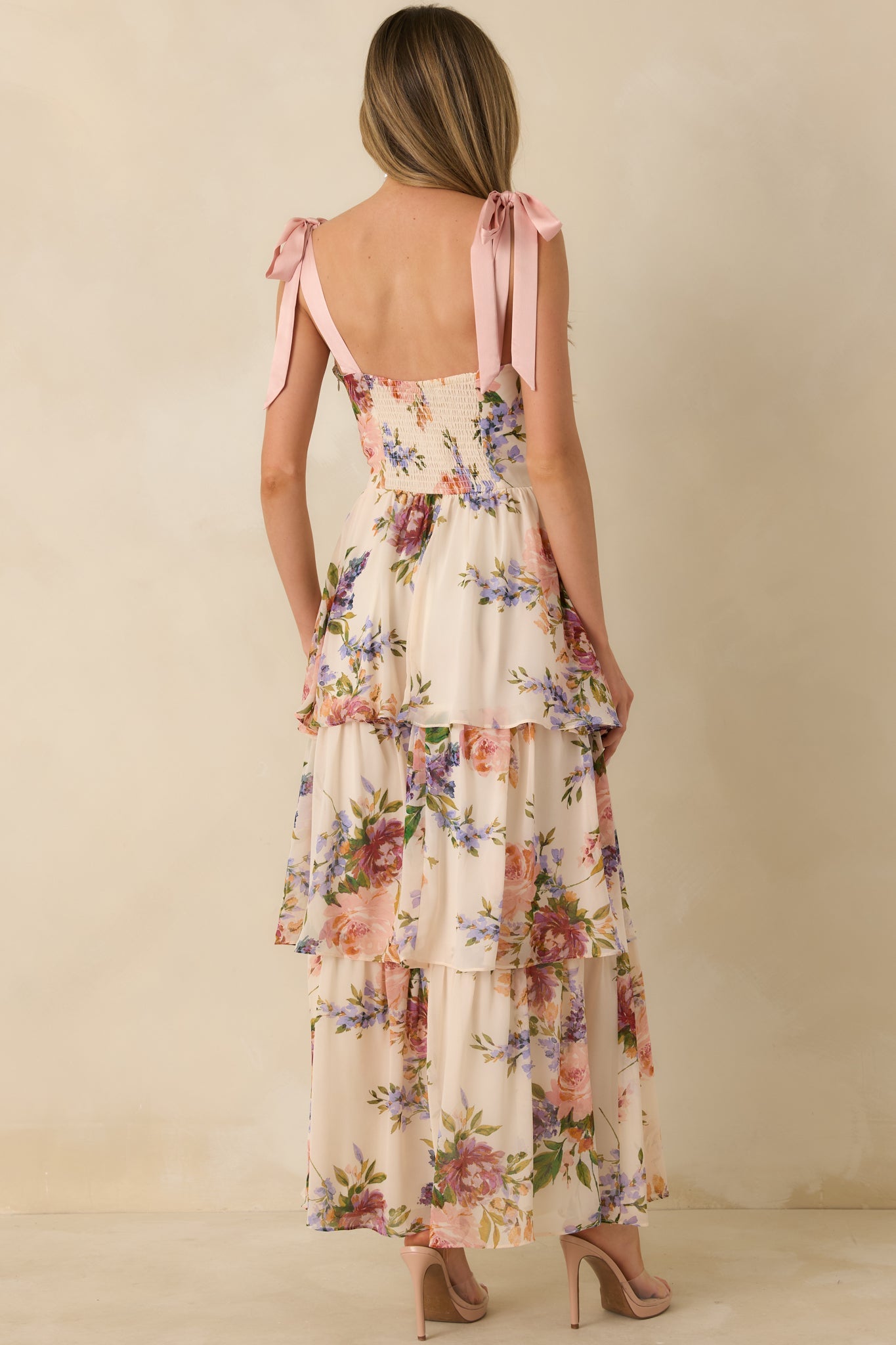 Written in Flowers Blush Pink Multi Floral Tie Strap Maxi Dress