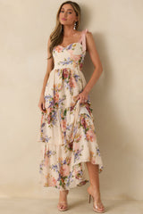 Written in Flowers Blush Pink Multi Floral Tie Strap Maxi Dress