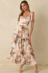 Written in Flowers Blush Pink Multi Floral Tie Strap Maxi Dress