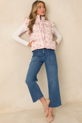 Glad You're Here Blush Pink Multi Floral Pattern Puffer Vest