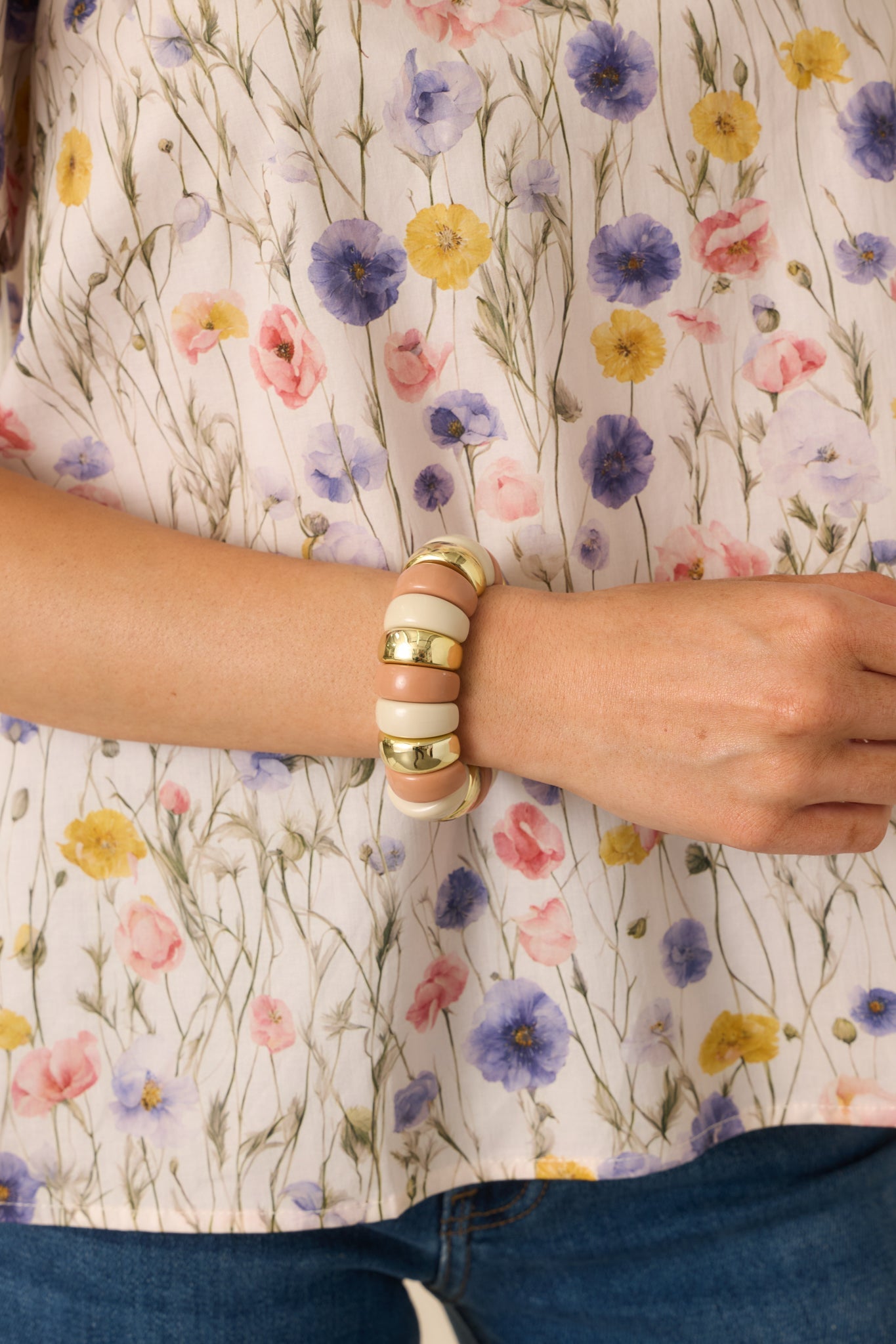 A Hint of Glow Blush Pink Multi Beaded Statement Bracelet