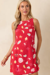 MINKPINK Sirena Red Multi Coastal Print Mini Dress