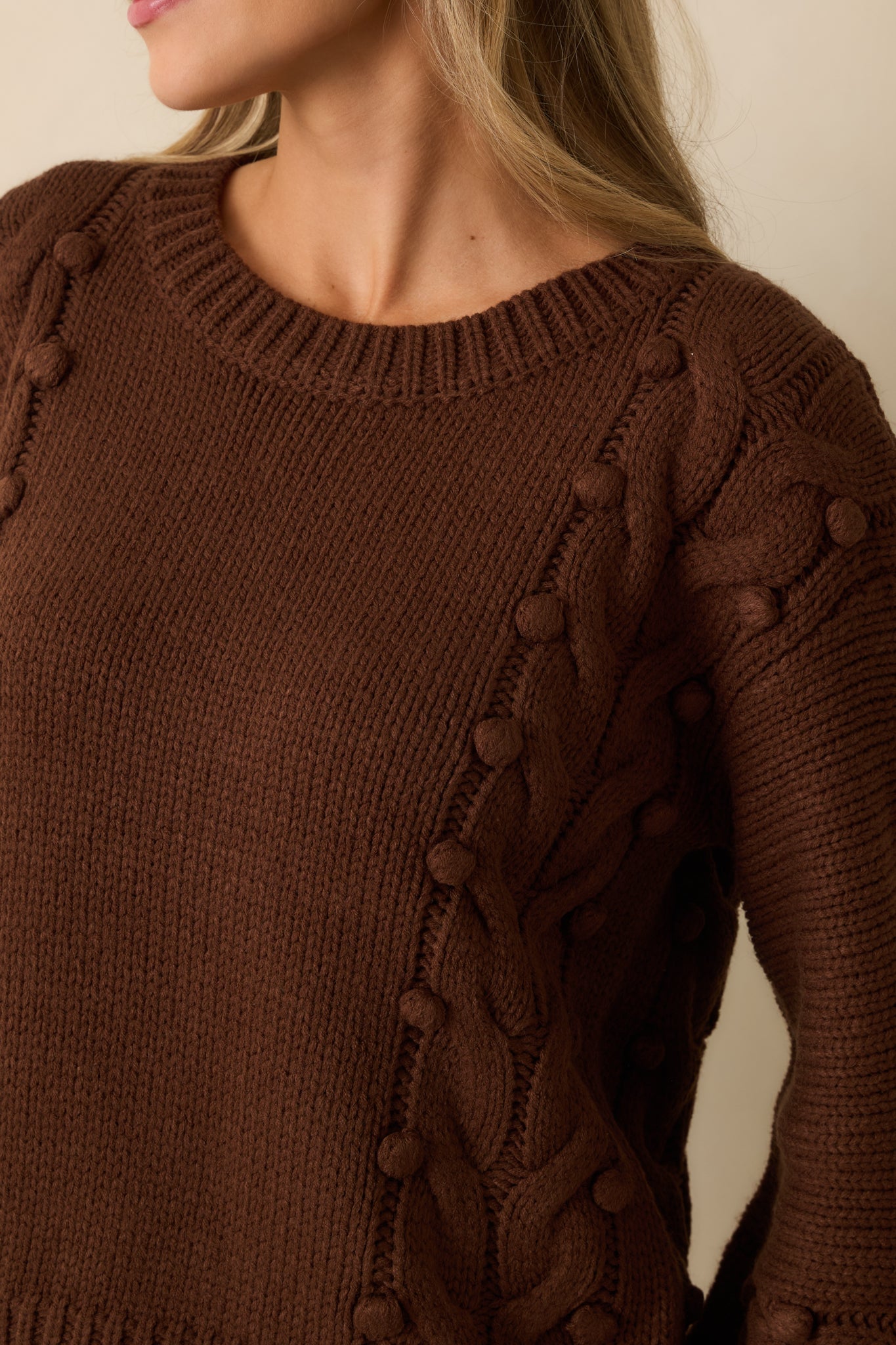 Let's Be Honest Chocolate Brown Cable Knit Long Sleeve Sweater