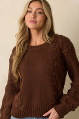 Let's Be Honest Chocolate Brown Cable Knit Long Sleeve Sweater