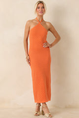 Causing a Heatwave Orange Textured Diamond Knit Halter Midi Dress