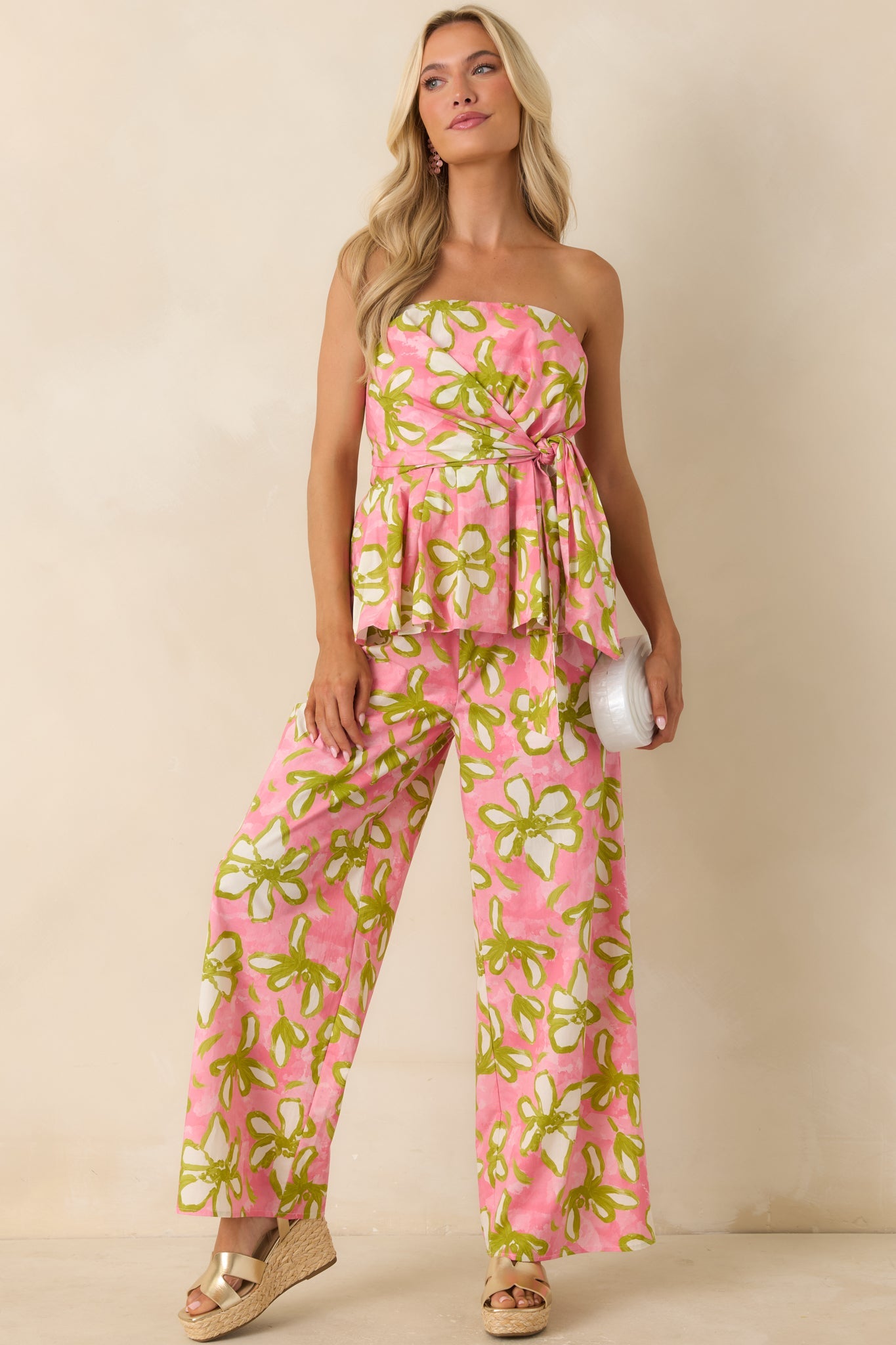 Flower Power Move Pink Floral Cotton Wide Leg Pants