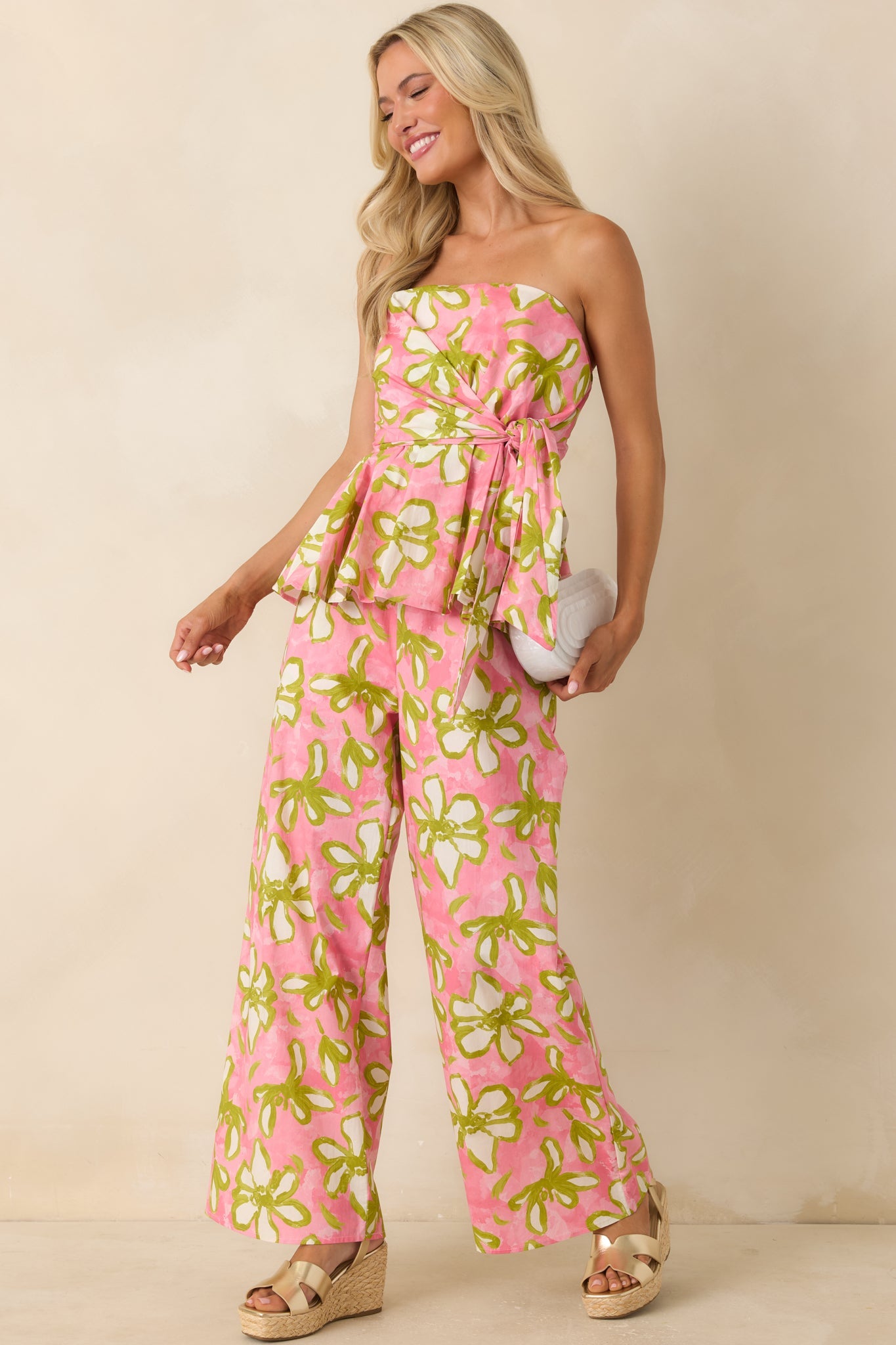 Flower Power Move Pink Floral Cotton Wide Leg Pants