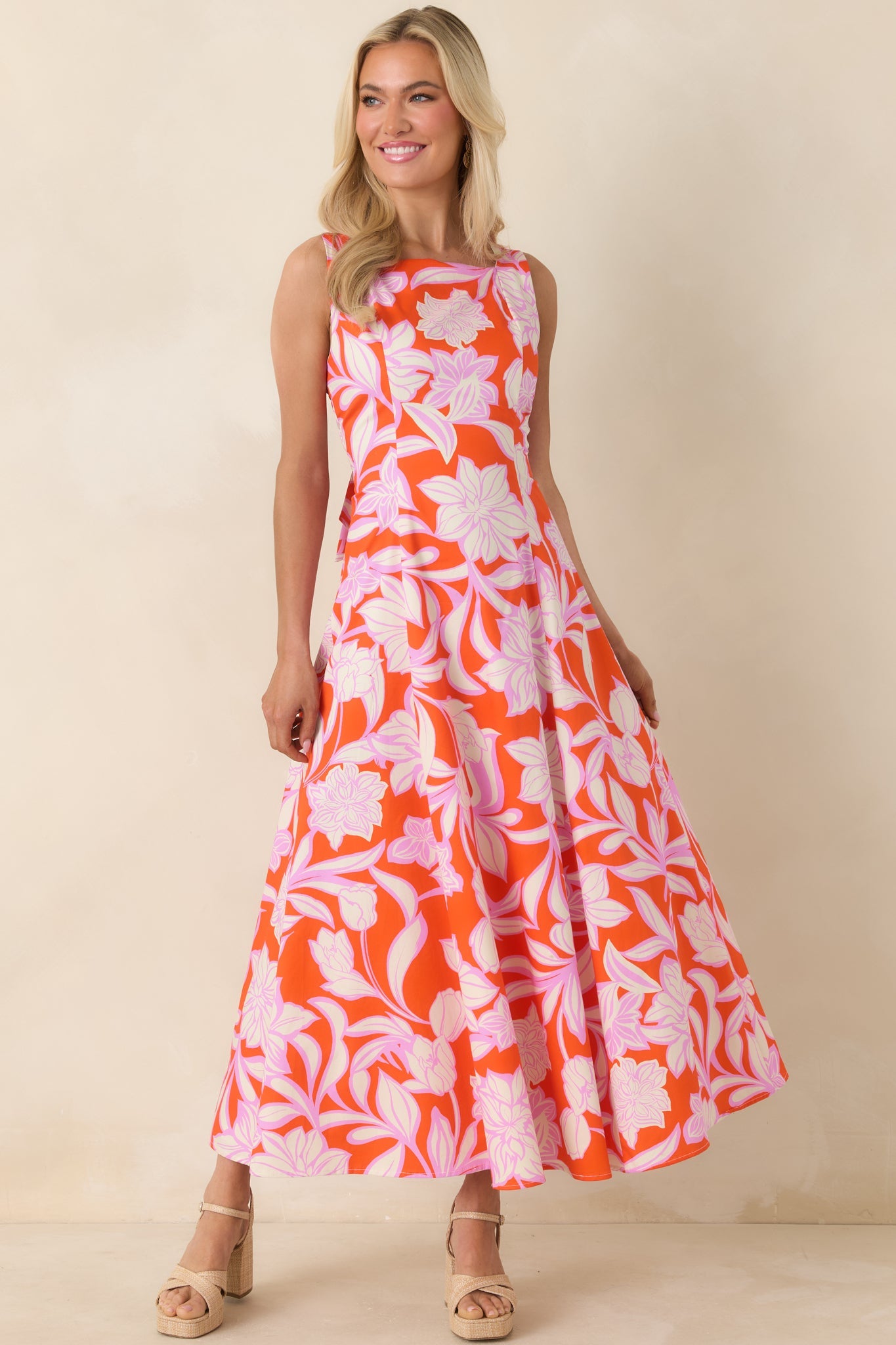 Worth Showing Off Orange & Orchid Pink Floral Tie Back Maxi Dress