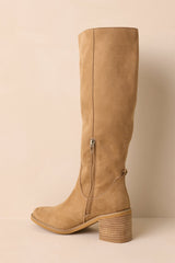 For Good Reason Tan Faux Suede Knee High Boots