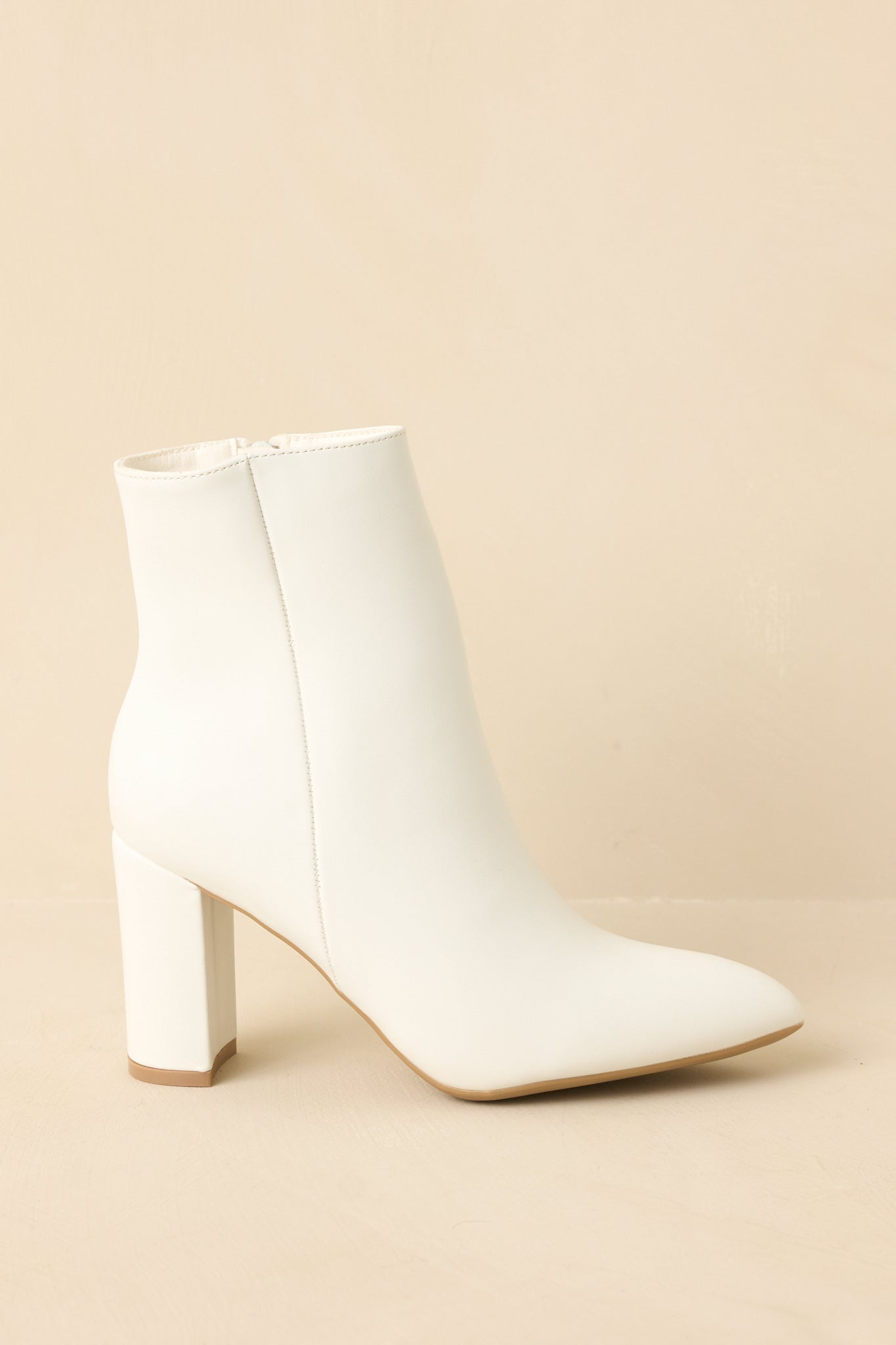 From Here On White Faux Leather Block Heel Ankle Boots