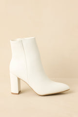 From Here On White Faux Leather Block Heel Ankle Boots