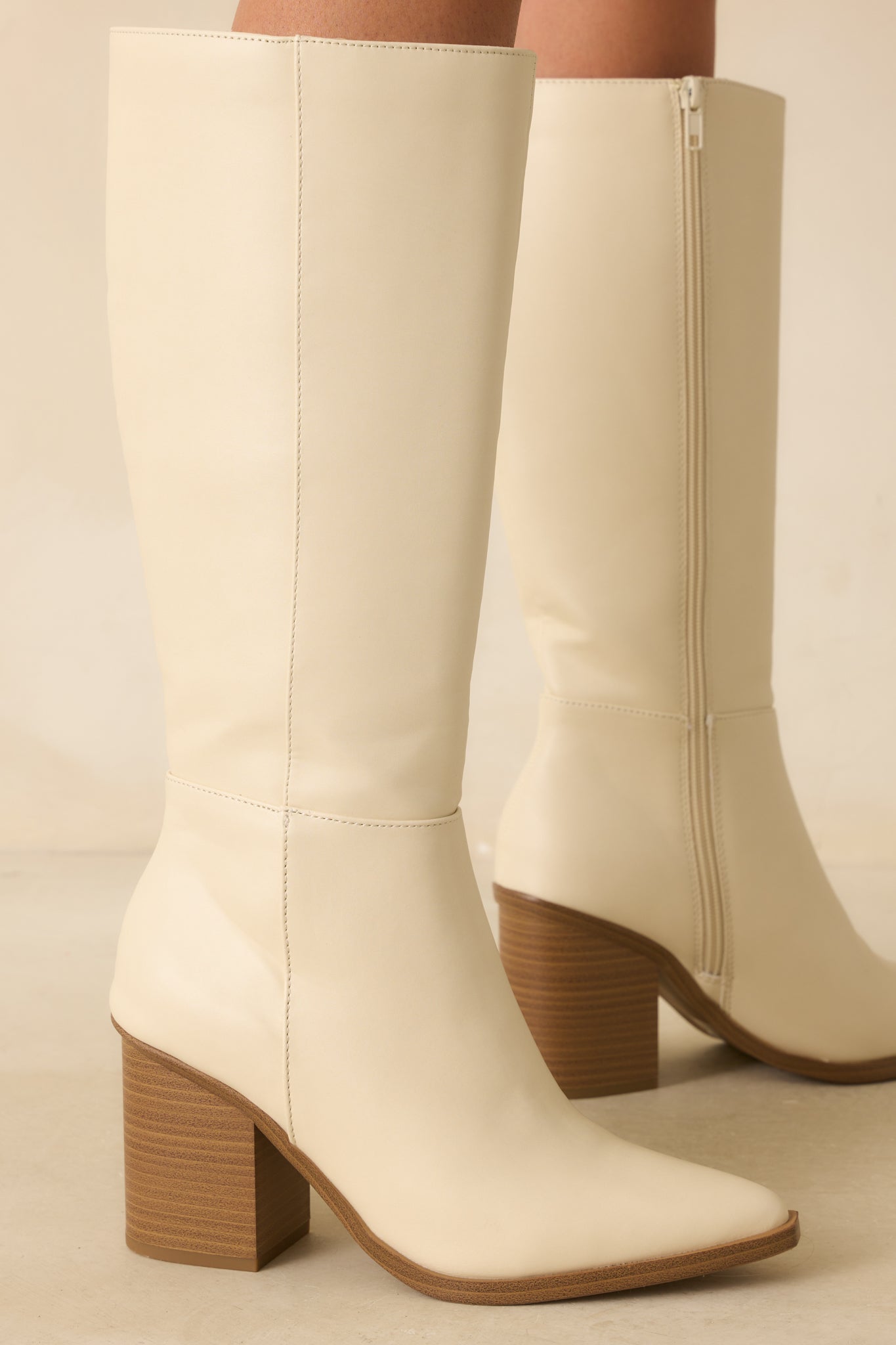 On The Right Foot Ivory Faux Leather Knee High Boots