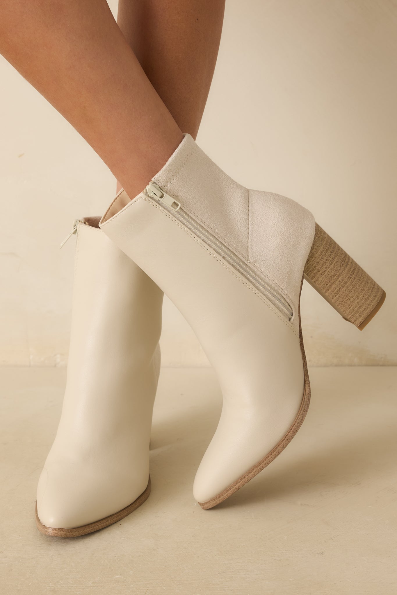 Stand Corrected Ivory Faux Leather Suede Ankle Boots