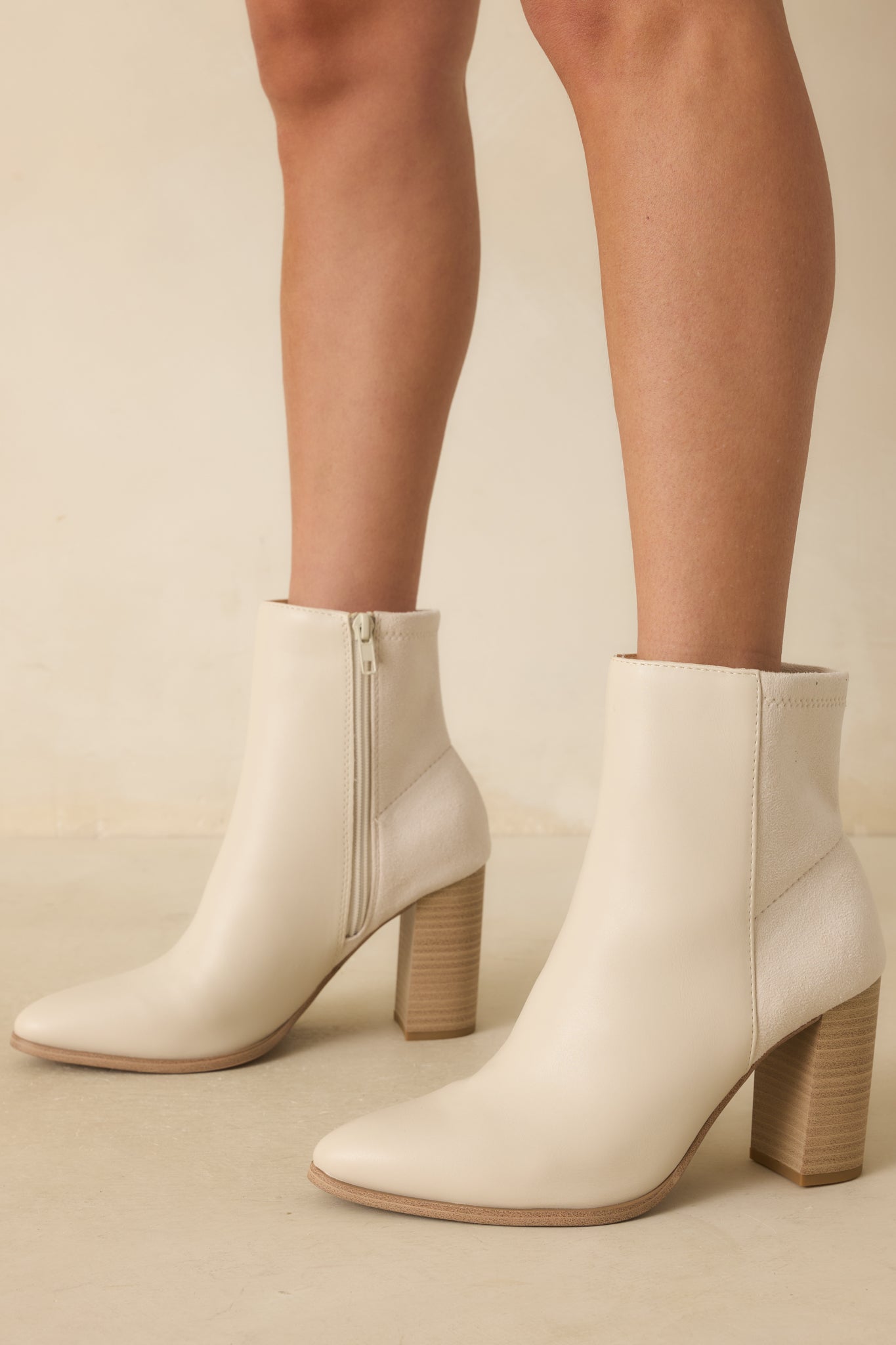Stand Corrected Ivory Faux Leather Suede Ankle Boots