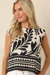 Palma Nights Black & Natural Botanical Print Sleeveless Top