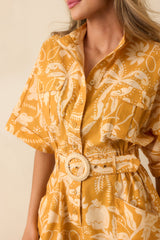 Paradisa Key Largo Marigold Tropical Damask Linen Blend Romper