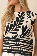 Palma Nights Black & Natural Botanical Print Sleeveless Top