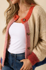 FRNCH Cyclamen Ivory Multi Knit Color Block Cardigan