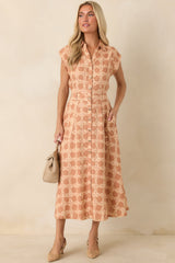 The Next Chapter Tan & Ivory Printed Midi Dress
