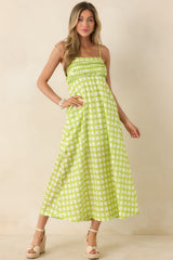On the Bright Path Chartreuse Green Printed Cotton Midi Dress