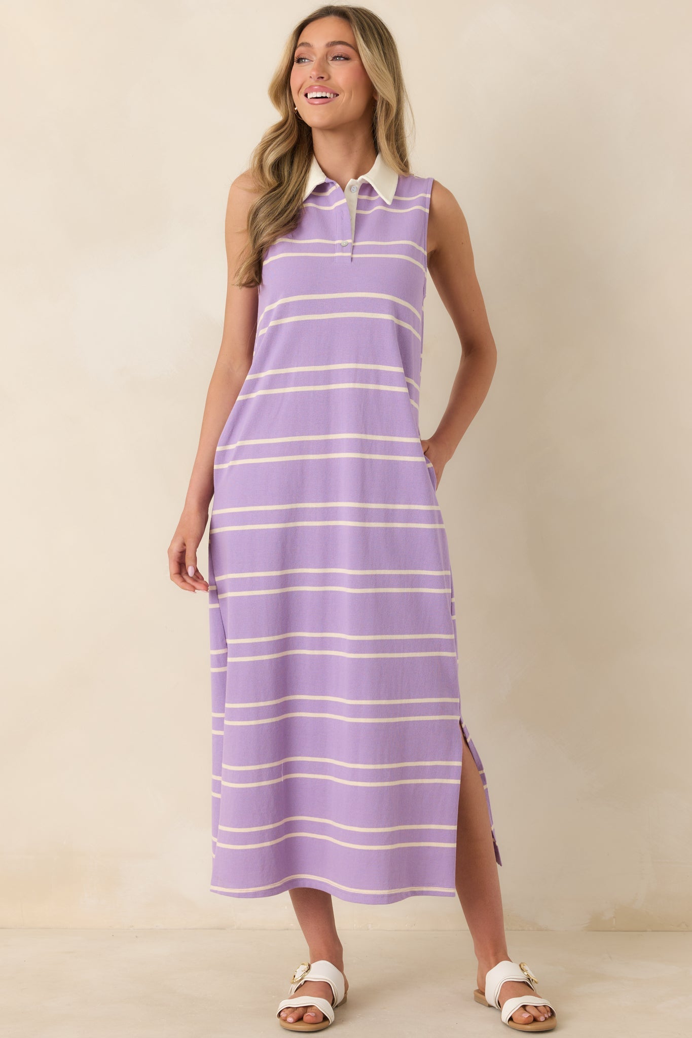 Polished Play Lavender Stripe Cotton Sleeveless Maxi Dress