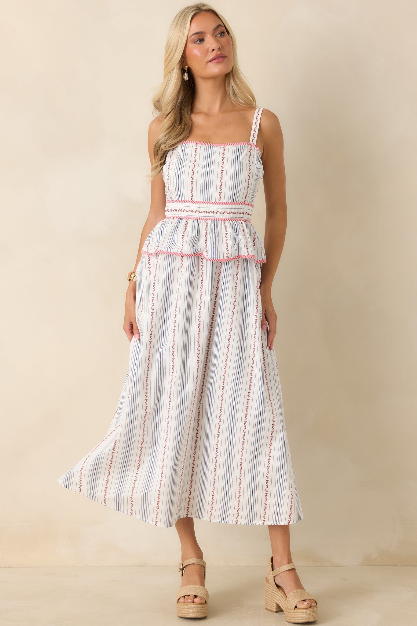 Homegrown Happiness Ivory Floral Stripe Cotton Maxi Dress
