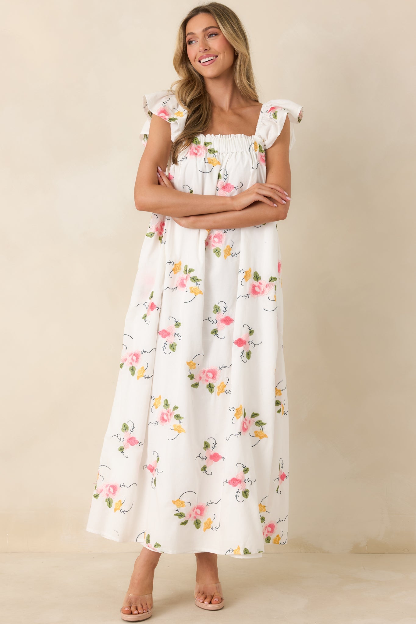 Sweet Briar Blossom White Multi Floral Embroidered Maxi Dress