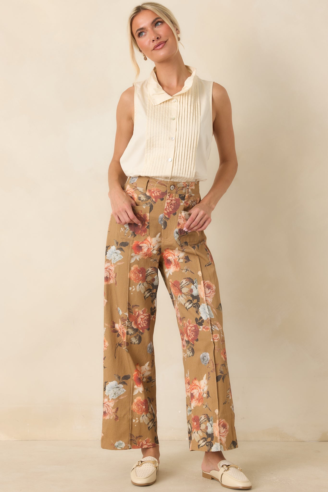 Tailored to Perfection Ecru Pintuck Sleeveless Blouse